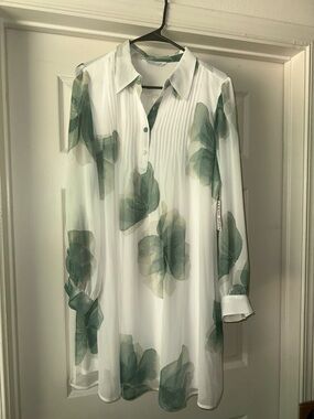 Nine West White Tunic Dress with Green Floral Print